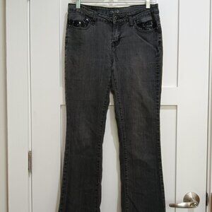 Cache Charcoal Gray Sequin Pocket Mid Rise Boot Cut Flare Jeans  - Fits like a 6